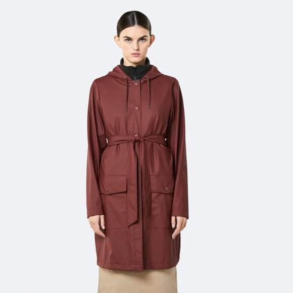 RAINS Raincoat Curve Long Belted Jacket  Maroon - Picture 14 of 14